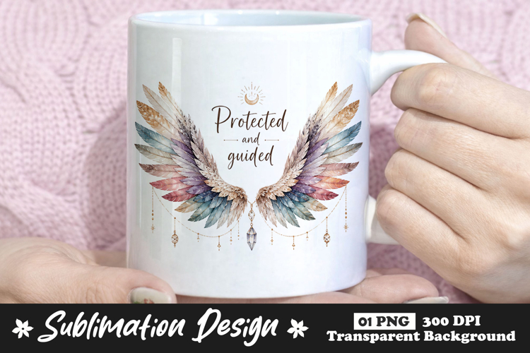 Protected and Guided Angel Wings Sublimation PNG example image 1