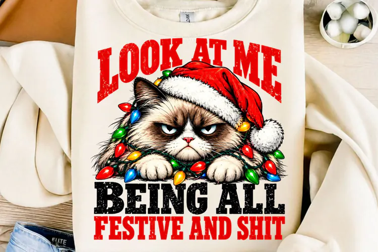 Grumpy Christmas Cat Funny Sublimation PNG