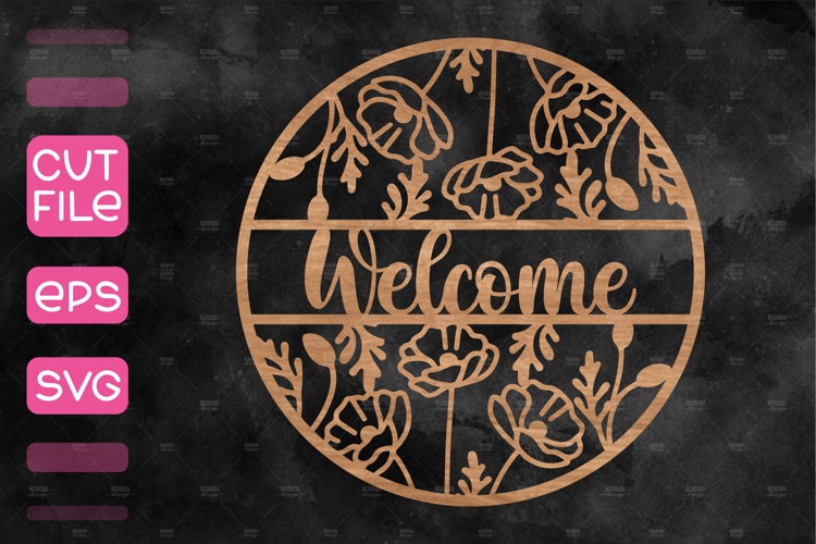 Floral Door Hanger SVG, Spring Welcome Sign SVG