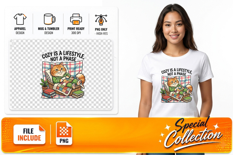 Cozy Sleeping Ginger Cat Sublimation PNG