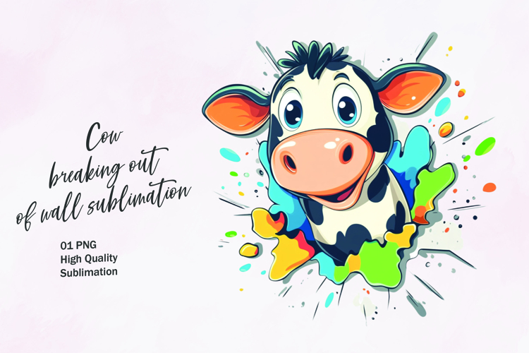 Cute cow breaking out of wall clipart sublimation