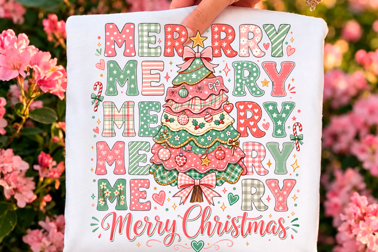 Merry Christmas Patchwork Tree PNG