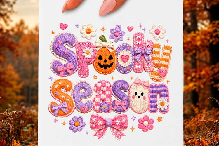 Faux Yarn Spooky Season Ghost Pumpkin PNG example image 1