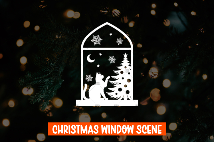 Christmas Cat Window decal SVG, Christmas Window Display SVG