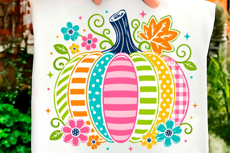 Preppy Striped Floral Pumpkin Png