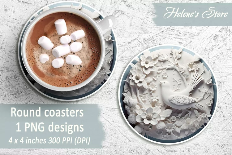 3D bird Round Coasters | Coaster sublimation round design