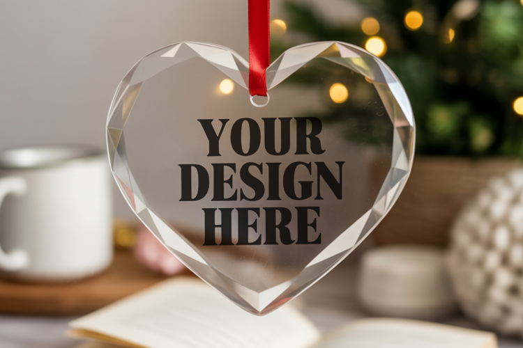 Christmas Heart Crystal Glass Ornament Mockups