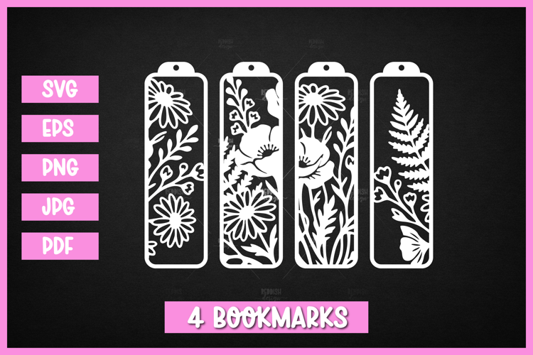 4 Floral Bookmarks Paper cut SVG Laser cut,Cricut,Silhouette