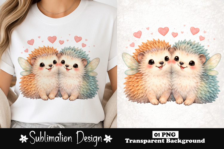 Cute Hedgehog Couple Watercolor Sublimation PNG