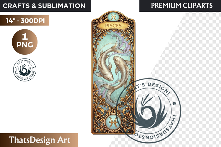 Pisces Art Nouveau Zodiac Clipart Astrology Bookmark PNG