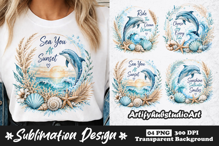 Ocean Dolphin Sublimation PNG | Coastal Beach Shirt Design
