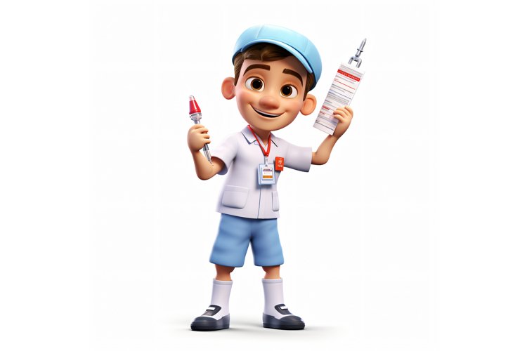 3D Pixar Character Child Boy Nurse with relevant environment example image 1