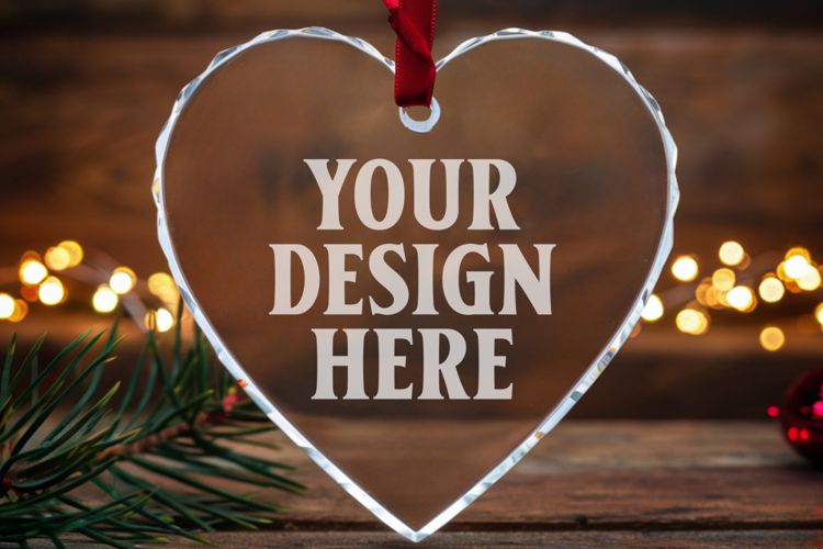 Christmas Heart Crystal Glass Ornaments Mockup