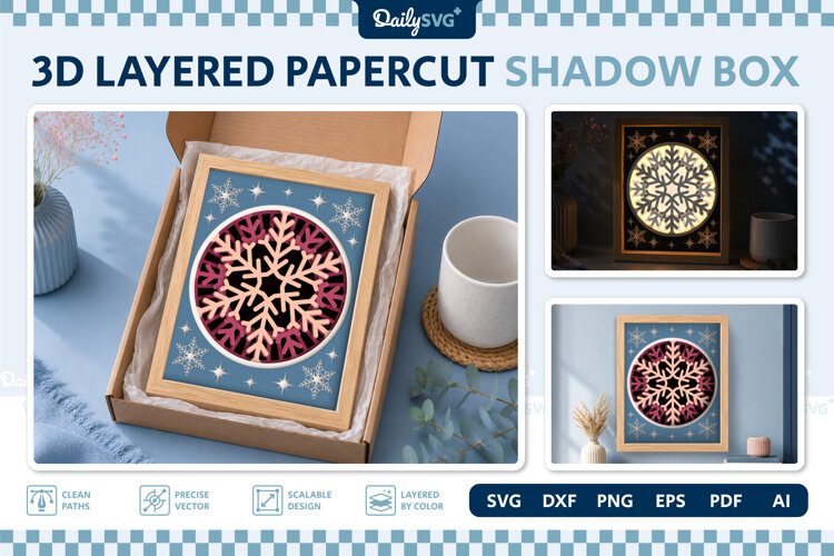 Snowflake Layered Shadow Box SVG Winter Christmas Decor example image 1