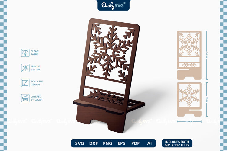 Split Winter Snowflake Phone Holder SVG Laser Cut Stand example image 1