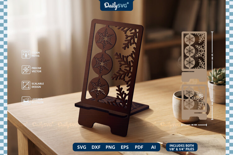 Winter Snowflake Phone Holder SVG Laser Cut Stand example image 1