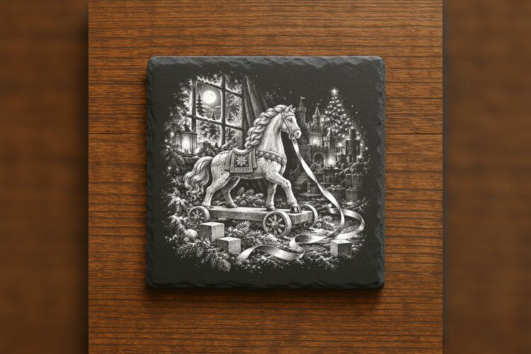 The Ribbon-Pull Cavalier Christmas Laser Engraving PNG example image 1