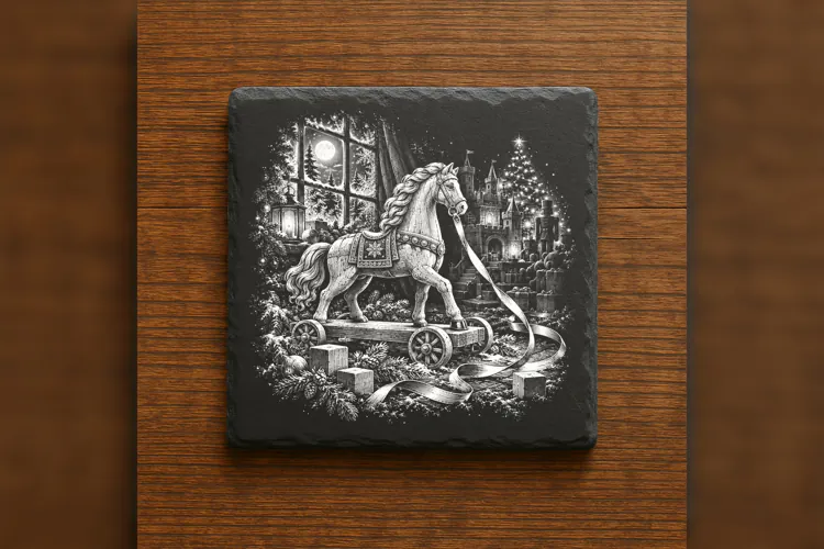 The Ribbon-Pull Cavalier Christmas Laser Engraving PNG
