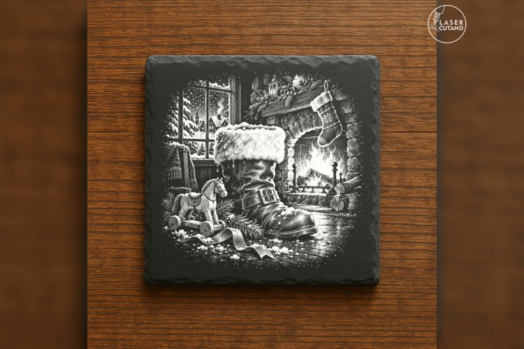 The Fireside Boot Santa Claus Christmas Laser Engraving PNG example image 1