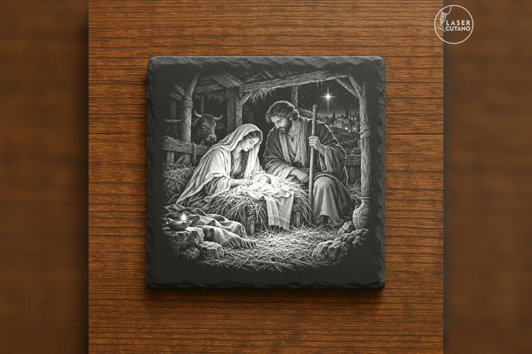 Holy Family at Cradle Laser Engraving PNG example image 1