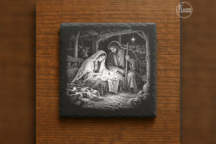 Holy Family at Cradle Laser Engraving PNG