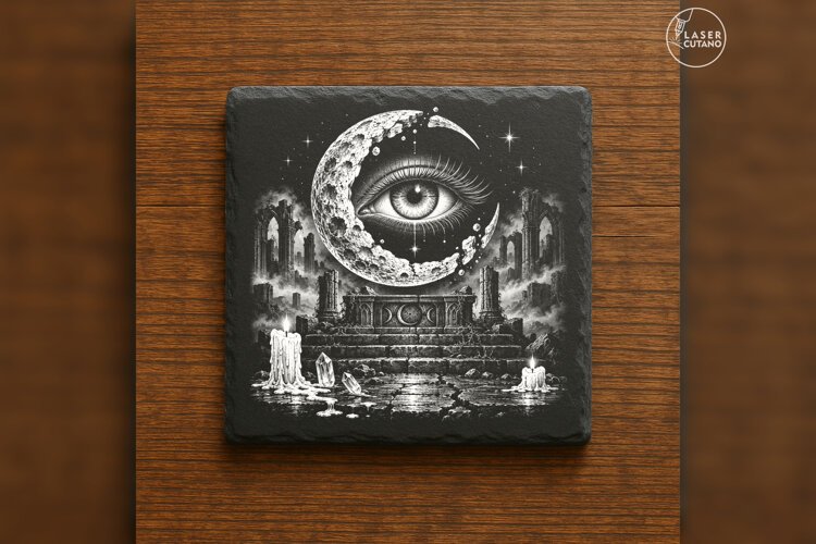 The Crescent Oracle Gothic Celestial Laser Engraving PNG example image 1