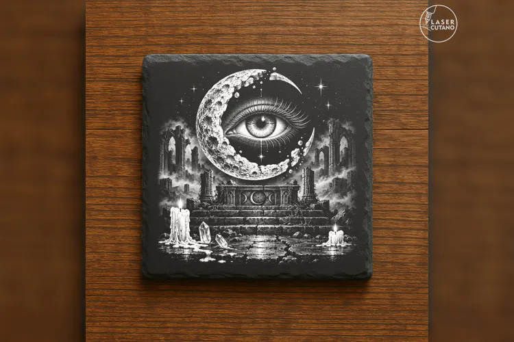 The Crescent Oracle Gothic Celestial Laser Engraving PNG