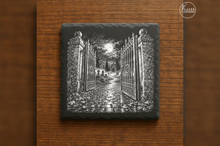 The Gate Left Open Halloween Cemetery Engraving PNG example image 1