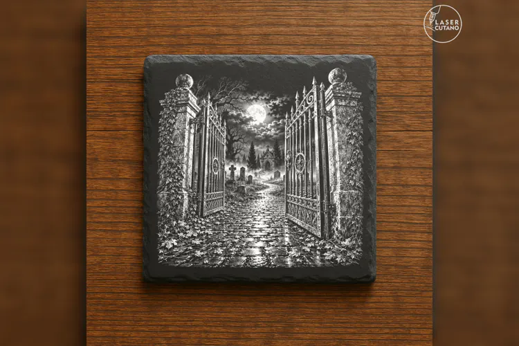 The Gate Left Open Halloween Cemetery Engraving PNG