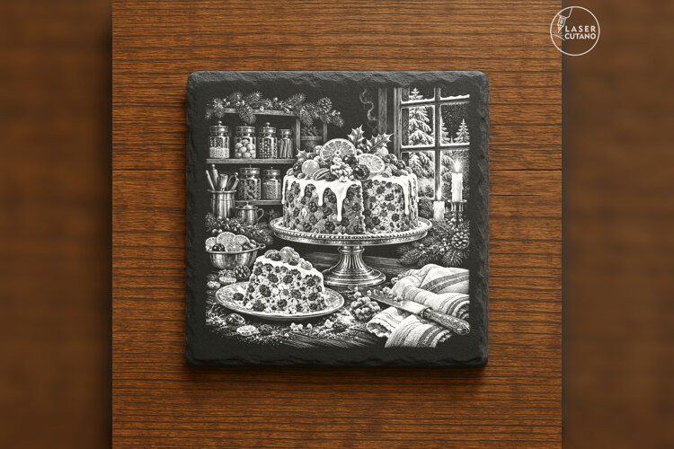 Candied Christmas Fruitcake Winter Baking Engraving PNG example image 1