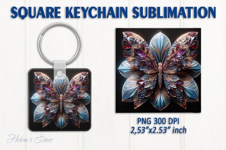 3d Crystal butterfly keychain sublimation | Square keychain example image 1