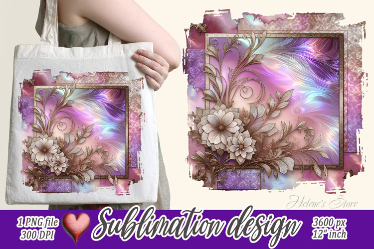 Golden Pastel Flower illustration |Purple sublimation design