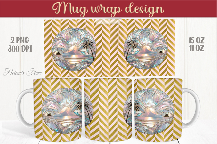 Summer beach palm tree mug wrap 15oz sublimation designs png