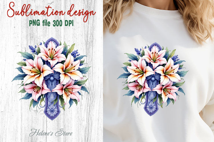 Easter Cross flowers Sublimation designs | Religious clipart