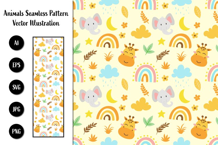 giraffe and elephant childish pattern example image 1