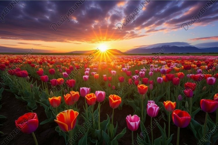 Breathtaking tulip field at sunrise example image 1