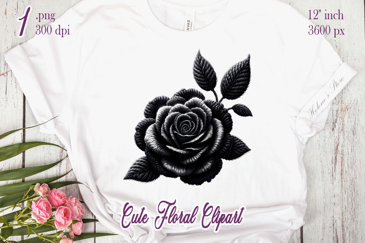 Black yarn crochet Roses Clipart |Amazing knitted flower png
