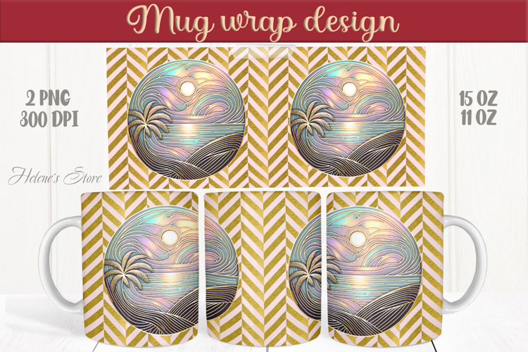 Summer beach palm tree mug wrap 15oz sublimation designs png