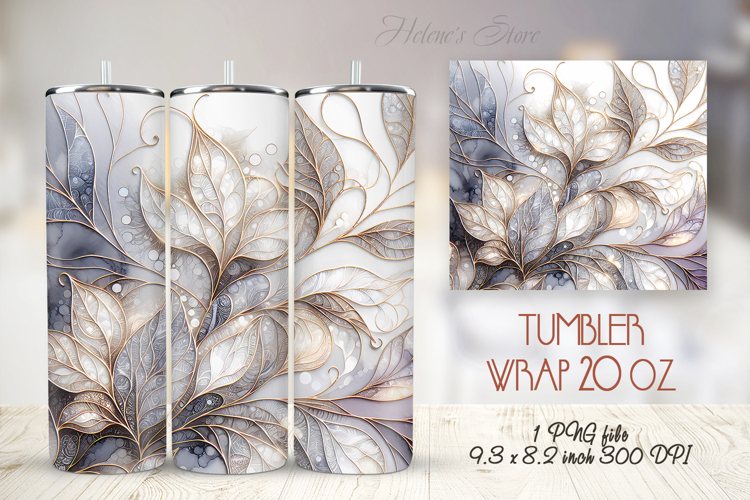 Luxery watercolor leaves straight tumbler 20oz wrap design