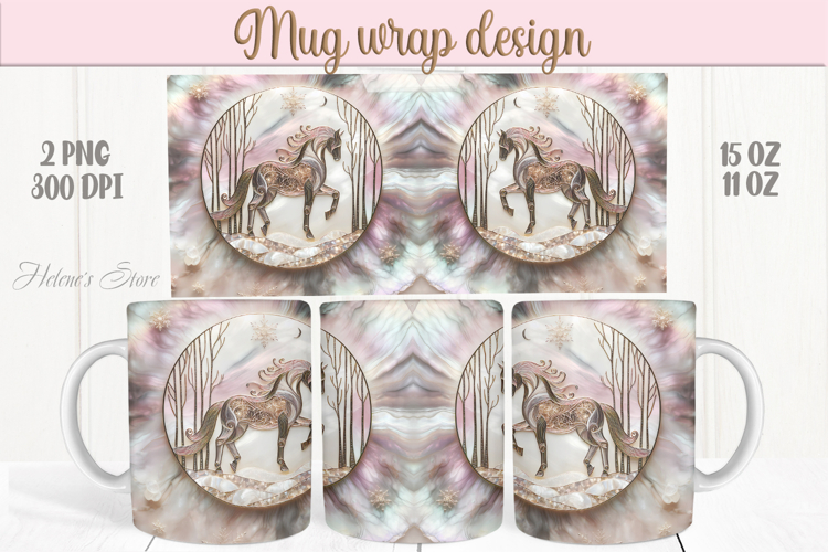 Magic Christmas horse mug wrap png |Pink & gold mug design
