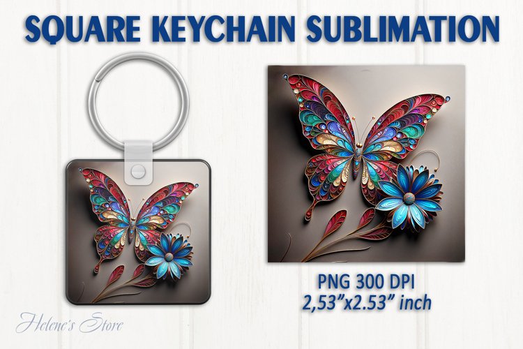 3d Crystal butterfly keychain sublimation | Square keychain example image 1