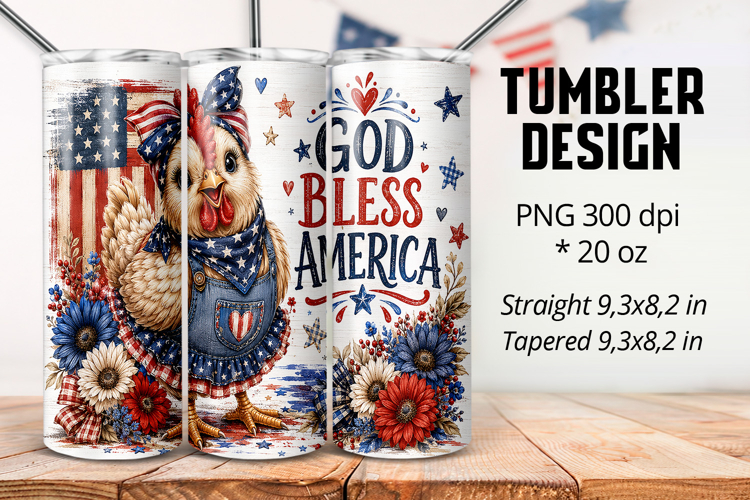God Bless America Chicken 20oz Tumbler Wrap PNG