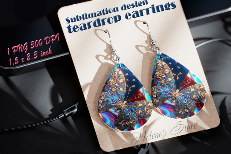 USA Patriotic butterfly teardrop earrings sublimation design