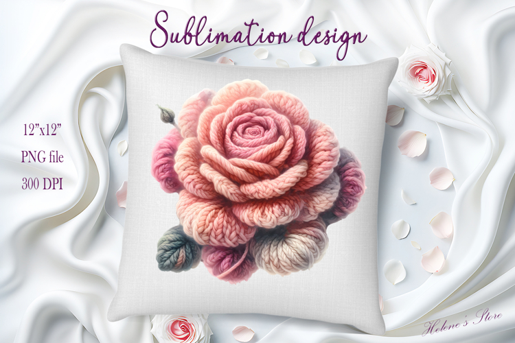 Pink yarn crochet Roses Clipart |Amazing knitted flower png