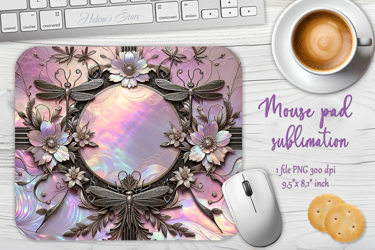 Iridescent lilac 3D floral mouse pad sublimation design png