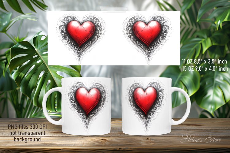 3d Red heart Mug wrap sublimation | Valentines day mugs