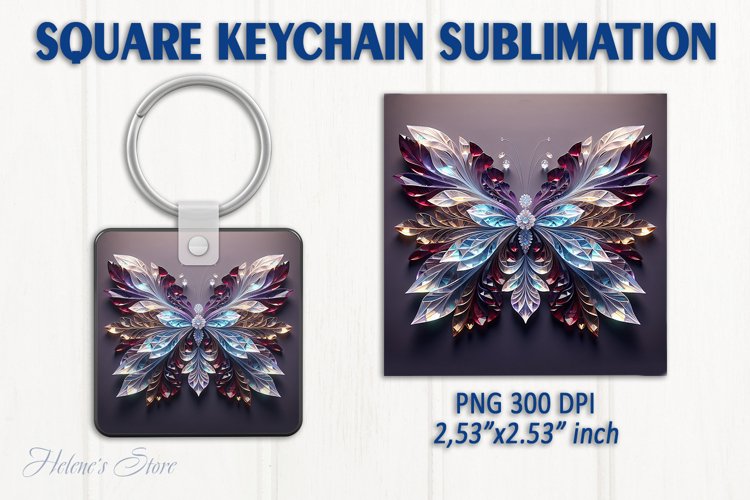3d Crystal butterfly keychain sublimation | Square keychain example image 1