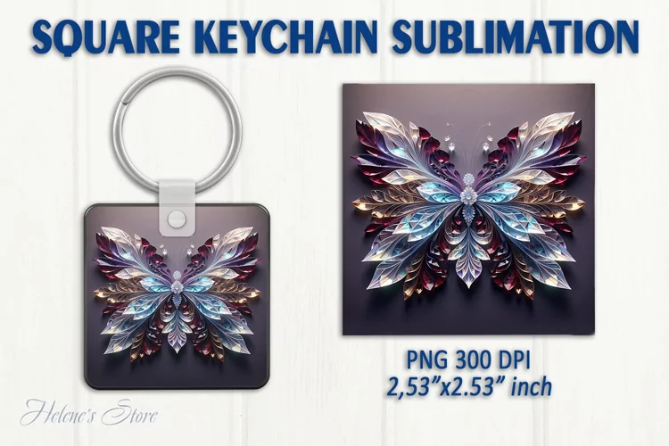 3d Crystal butterfly keychain sublimation | Square keychain