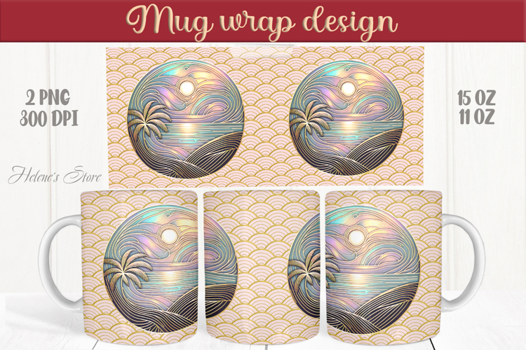 Summer beach palm tree mug wrap 15oz sublimation designs png