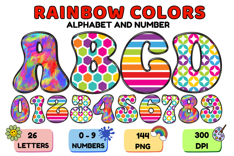 Rainbow Colors Alphabet PNG - Letters and Numbers Clipart